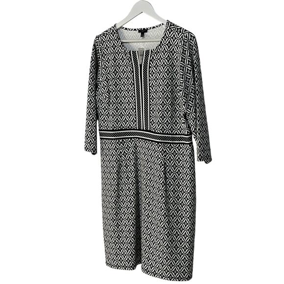Talbots Womens Petite XLarge Stretch Black White Geo Print Sheath Dress NEW - Picture 8 of 11